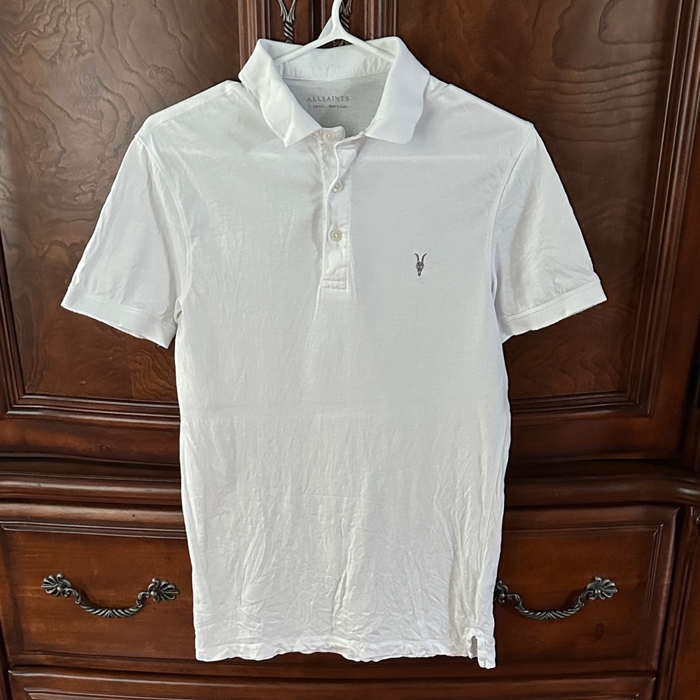 All Saints Crisp White Polo Shirt for Men